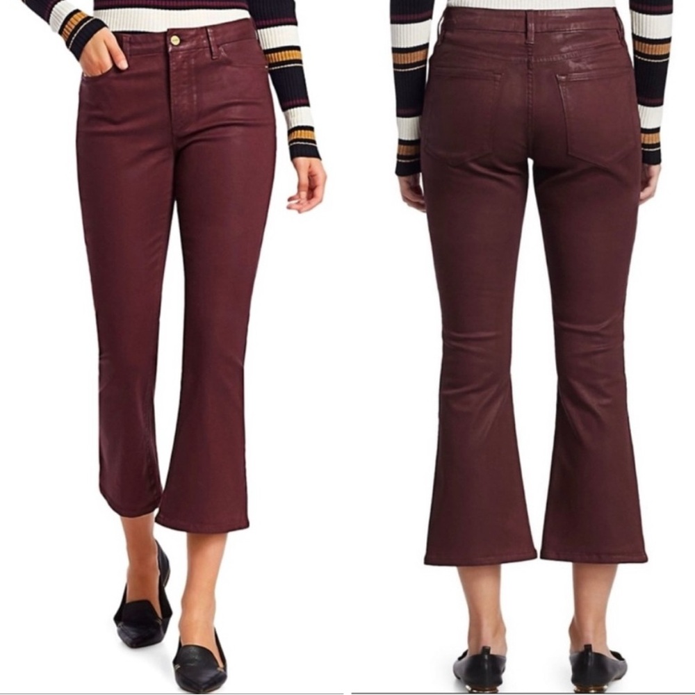 Frame Le Crop Mini Boot Bordeaux Coated Jeans Red Brown Size 26